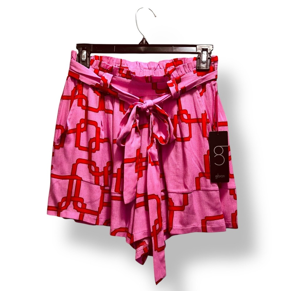 NWT Gibson Pink Red Chain Link Pattern Shorts Paper Bag McBling XXSP Barbiecore